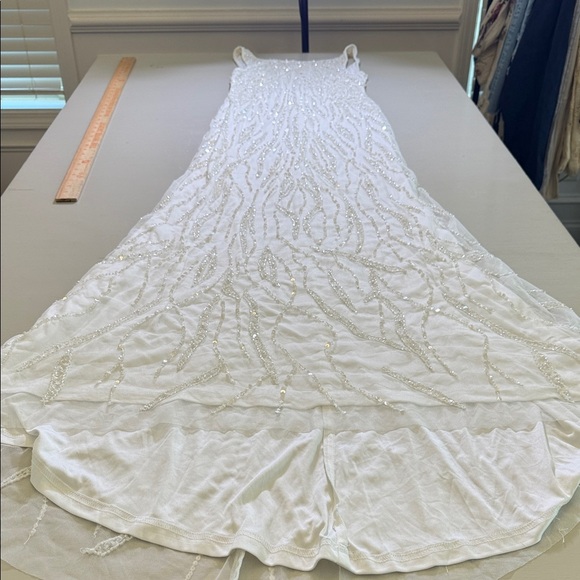 Lulus Glamourous Ever After White Sequin Beaded Backless Maxi Dress Size Small - Picture 7 of 11